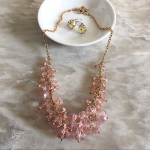 NEW Pink Rock Candy Necklace & Yellow CZ Earrings Set